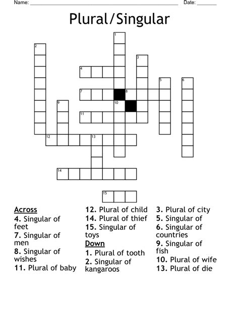 Plural/Singular Crossword WordMint