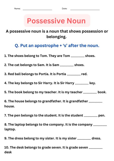 Plural Possessive Nouns Worksheet for Class 3 CBSE with Answers