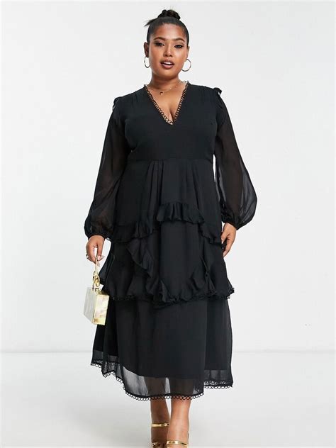 Plus size elegant black dresses for wedding guests.  Suitable For Fashionable Ga...