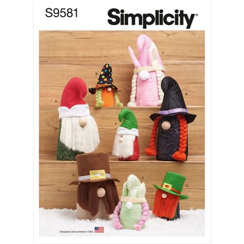 Plush Gnomes in Two Sizes Simplicity Sewing Pattern 9581. One Size