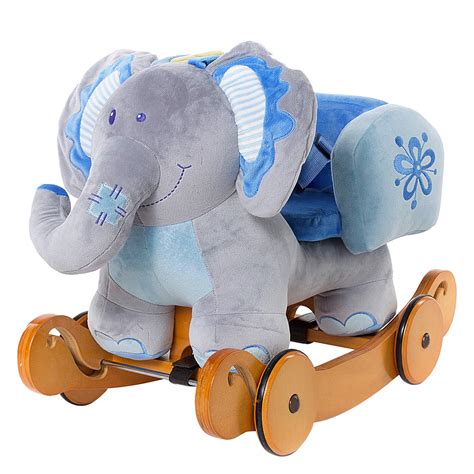 Plush rocker. BABY ELEPHANT ROCKER: Baby animal rockers sit atop a sturdy wooden frame under luxuriously huggable plush in gender-neutral colors that complement any nursery. The 23-inch height of the Elephant Rocker, featuring secure wooden pegs at the head and floppy ears full of movement, is the perfect … 