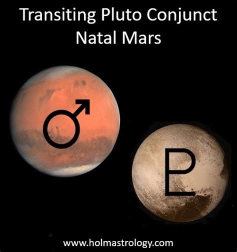 Pluto conjunct mars transit. Pluto transits insist that we get in touch with our core purpose and our deep sense of power. New levels of intimacy, not only with others but also with ourselves, are discovered and uncovered. Transiting Pluto brings intensity and focus to our lives. Pluto breaks through illusions, in search of the utter truth. 