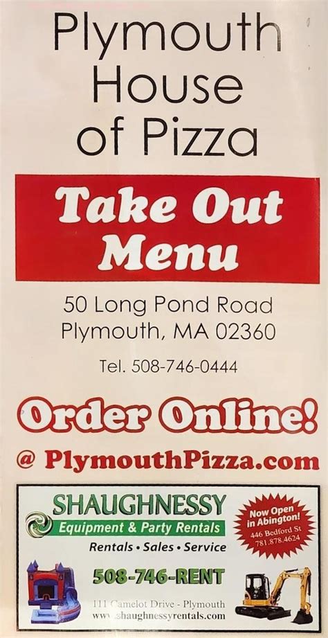 Plymouth House Pizzeria and Pub menu in Plymouth, …