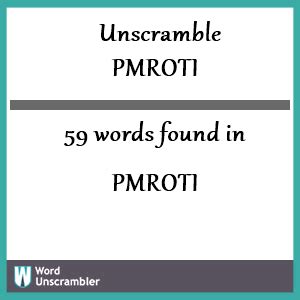 Jumble Word Solver Results for PMROTI. Our word finder uncovered 58 new words using the 6 letters in I M O P R T. Have fun solving the Daily Jumble!. 