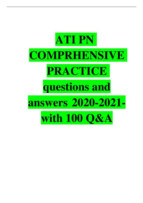 Pn comprehensive online practice 2020 a with ngn. 2. Exam (elaborations) - Pn comprehensive online practice 2020 b Show more 1 review By: tinasayani • 7 months ago Uploaded on July 20, 2022 Number of pages 14 Written in 2021/2022 Type Exam (elaborations) Contains Questions & answers The benefits of buying summaries with Stuvia: Guaranteed quality through customer reviews 