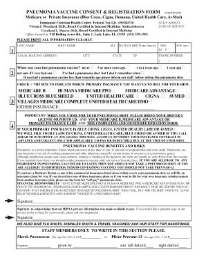 Pneumonia Vaccine Consent Form Fill Out and Sign Printable PDF