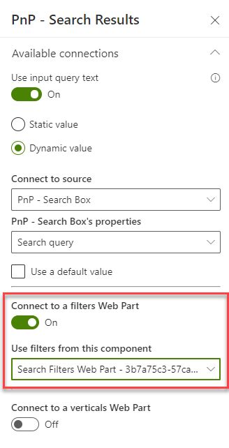 Pnp search query web part.  The filter uses several properties from the site p...