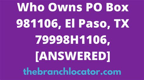 Po box 981106 el paso. PO Box 981106. El Paso, TX 79998. Member Information (please print) - See Page 1 for instructions on how to complete this claim form. ... P.O. Box 14462, Lexington ... 