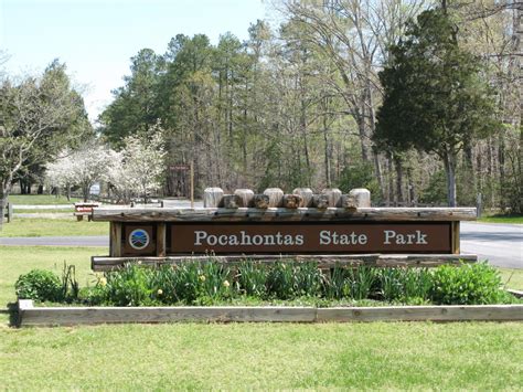 Pocahontas state park. 10301 State Park Road, Chesterfield, VA 23832 Pocahontas State Park was laid out by the Civilian Conservation Corps, and at 7,950 acres (32.2 km2) was Virginia's largest state park. It offers a variety of outdoor activities, including biking, hiking, picnicking, swimming, camping and family-friendly nature programs. 