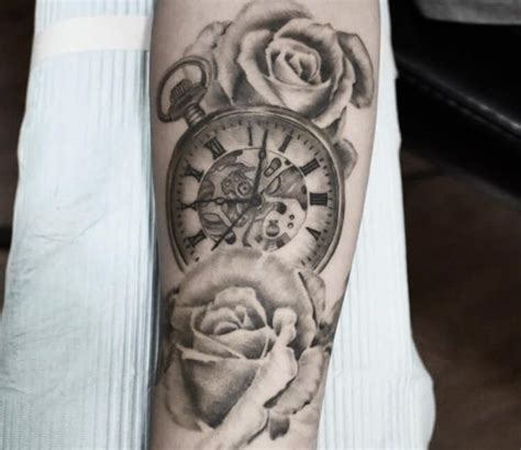 Pocket watch and roses tattoo by Sebastian Echeverria Photo 27341
