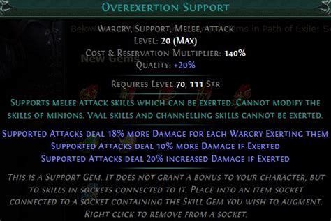 Poe exerted attack.  Support Gem Quality /1 Each warcry says what it does to attack...