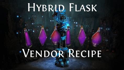 Poe hybrid flask vendor recipe. 1x Hybrid Flask of next base type 3x Hybrid Flask; The components must all be of the same base item type (e.g. Small Hybrid Flask). The result will have the lowest item level of all components. If all three are magic, the result will be magic and unidentified. Jade Flask Jade Flask Lasts 6.00 Seconds Consumes 30 of 60 Charges on use 
