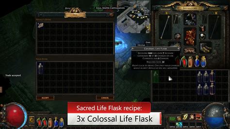 Eternal Life Flask can be created from the following recipes: Usage in recipes Eternal Life Flask is used in the following recipes: Alternate artwork Eternal Life Flasks dropped before version 3.8.0 retain their legacy artwork in permanent leagues. [a] Version history Notes. 