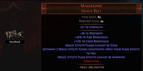 Poe mage blood. Feb 18, 2023 ... Double Corrupting a FOIL Mageblood - One of the Rarest Uniques in the Game - Path of Exile 3.20. 11K views · 1 year ago #PoE #PathOfExile # ... 