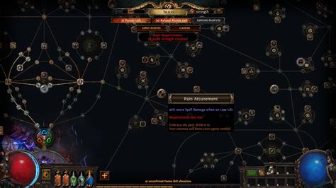 Ability to use Pain Attunement passive skill that grants more spell damage when on low life.. 