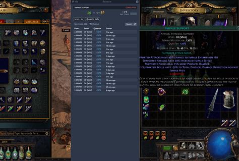 Trading is core Path of Exile feature, helping players exchange items. Currency is item, used as universal trading equivalent. For example, a player prefer using swords, but found a good staff. He can trade the staff for some currency, then trade the currency for a good sword. Traditional Path of Exile currencies are Chaos orbs and Exalted orbs .... 