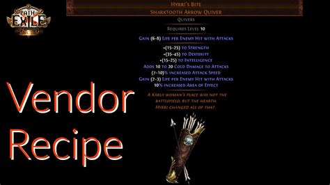 In this Path of Exile I will show you a newly discovered unique vendor recipe. By using this recipe you will get yourself the unique arrow quiver Hyrri's Bit.... 