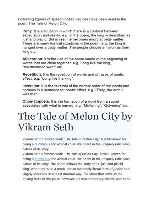 Poem Summary: The Tale of Melon City by Vikram Seth