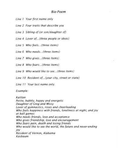 Poem biography examples