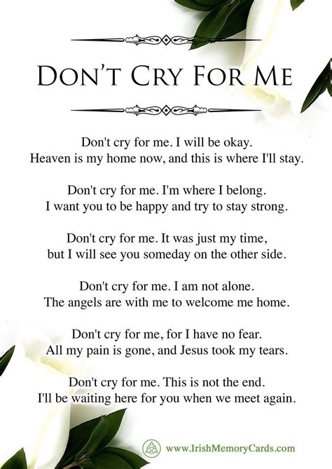 Poem don't cry for me. Things To Know About Poem don't cry for me. 