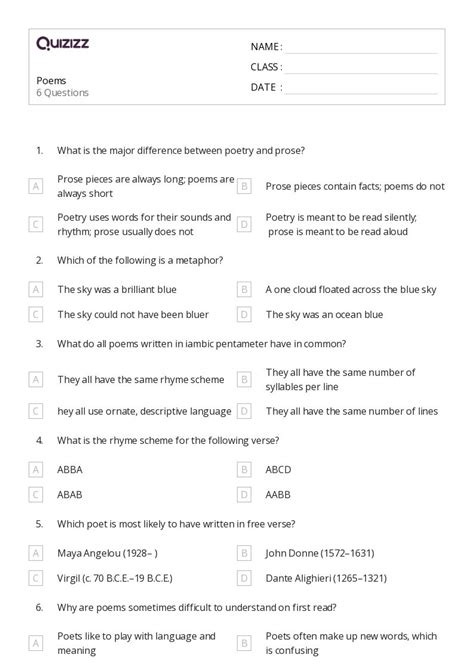 Poems Questions And Answers 7th Grade