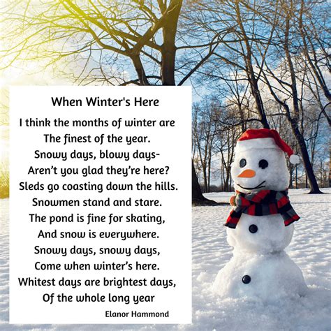 Poems about winter. Explore the enchanting and transformative beauty of winter through 50+ poems by famous poets, from William Blake to Maya Angelou. These poems capture the … 