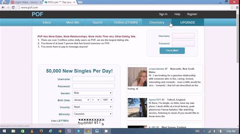 Pof page. POF is a free online dating and matchmaking service for singles with over 3 million daily active users. Log in to your account and access a variety of features, such as creating a profile, searching for matches, chatting with other members, and joining live streams. POF is the place where you can find your perfect fish. 