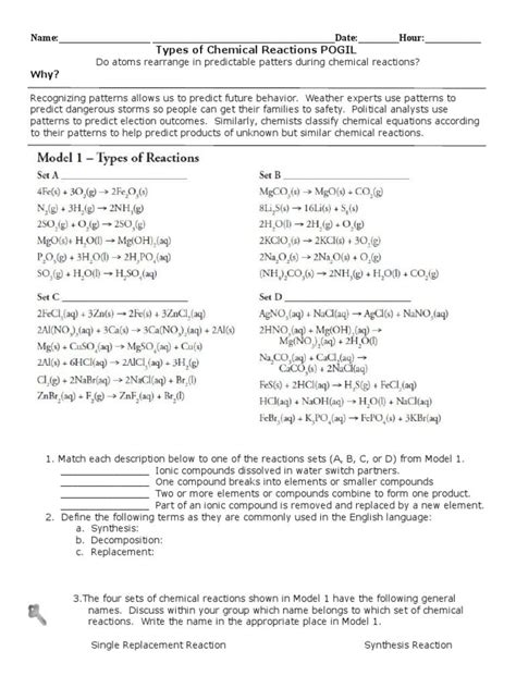 Pogil Types Of Chemical Reactions Answer Sheet