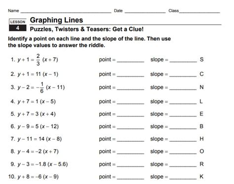 Point Slope Form worksheet