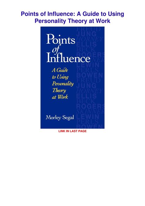 Points of influence a guide to using personality theory at work. - The missing link a spiritual guide for understanding addictive behaviors.