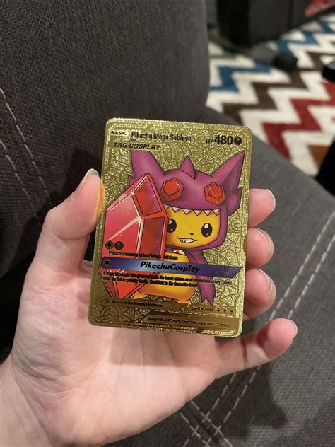 Pokémon Pikachu Mega Sableye Tag Cosplay Gold Foil Fan Art Card