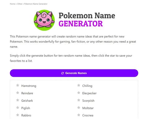 Pokemon Go Name Generator Random Name Generators