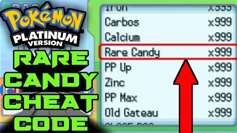 1. Unlimited Rare Candies. Unfortunately, there’s no specific cheat to get unlimited rare candies in Pokemon Platinum, but there’s a way around it. With this …. 