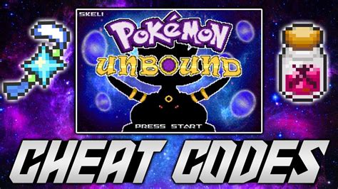 Pokemon unbound cheat codes. All the cheat codes have been listed below: Pokemon Unbound Cheats List Warning Before using these cheats, please be aware that using cheats can sometimes … 