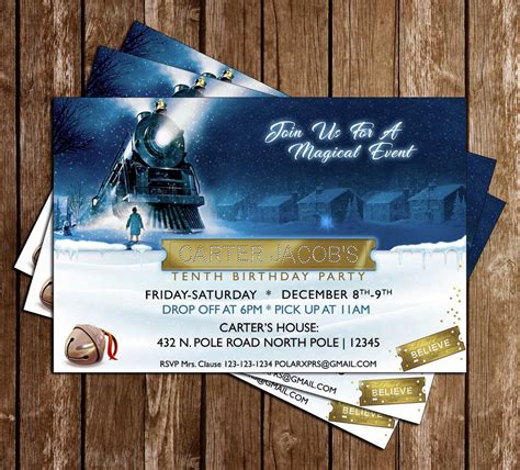 Polar express invite. Polar Express Invitation / Polar Express Christmas Party / Holiday Party Flyer / Christmas Party Invite / Christmas Invitation (173) $ 4.80. Add to Favorites Personalized Polar Express Ticket Printable, Polar Express Ticket, North Pole Ticket, Canva Editable, Front and Back, Digital File Only (345) Sale Price $4.48 ... 