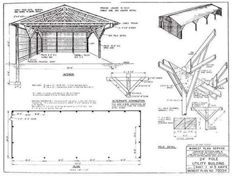 Pole barn drawings. Attach the supports to the front of the pole barn, as well. Drill pilot holes, insert 3 1/2″ screws and create even gaps between the supports for a neat result. Fitting the wall supports – Sides. Fit the supports to the sides of the pole barn, making sure you place them equally-spaced. Attaching the siding – Back wall. 