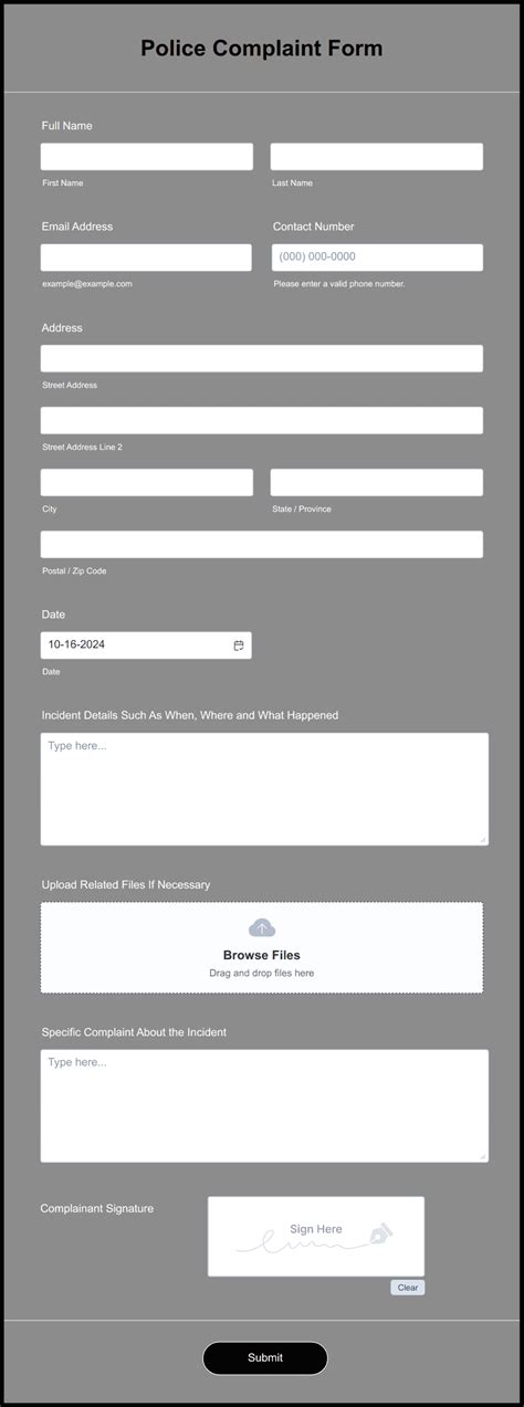 Police Complaint Form Template Jotform