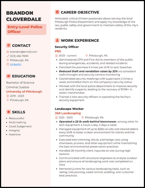 Police Officer Resume Example PDF Entry Level CV Sample