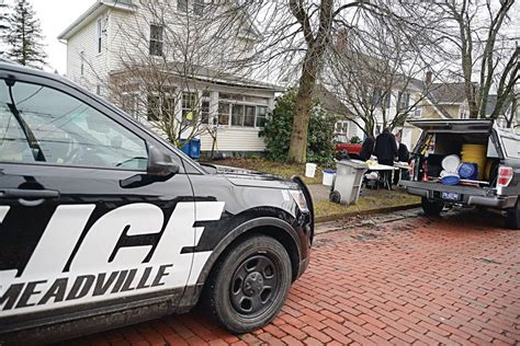 Anyone with information about this incident is asked to call the Meadville City Police Department. Meadville City PD - Help Identify 814-724-6100 or submit a tip though Crimewatch. ... 1158 Park Avenue Meadville, PA 16335. Date. Feb 1, 2024. Incident Type. Burglary from Motor Vehicle. Reference ID. 23-0001740. Case Status. Current. Case Type .... 