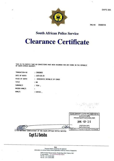 Police clearance certificate bank draft.  Additional copies of your certificate cost...