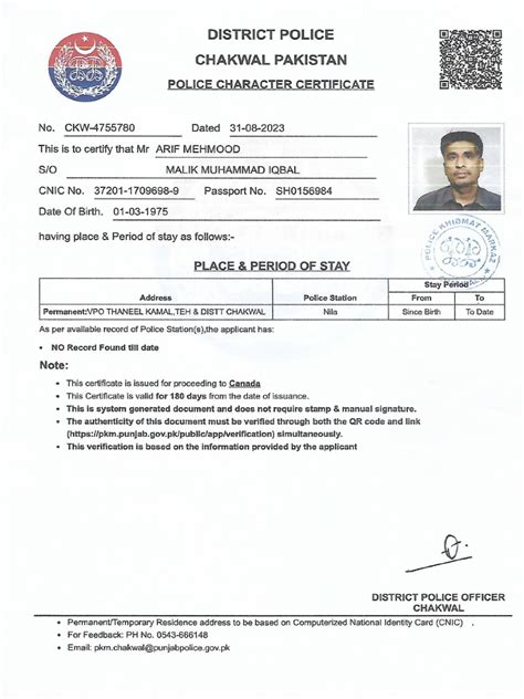 Police clearance certificate islamabad.  In case of multiple addresses the a...