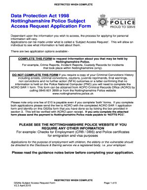 Police subject access request.  Request information about yourself, other people or this p...