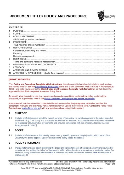 Policy Procedure Template