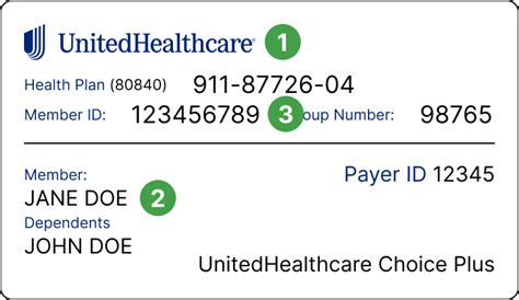 Below the Health Plan number you will find the nine-digit member identification number and to the side of this the group number for your employer or individual coverage. It is important to note that your card may look differently for United Healthcare because it is an older or newer version 1.. 