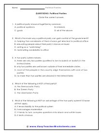 Political parties worksheets. Political Parties - Multiple Choice Questions While having only...