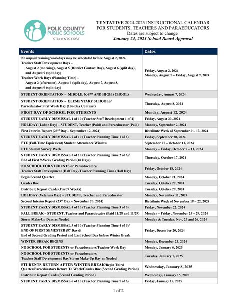 Polk County Schools Calendar 2425