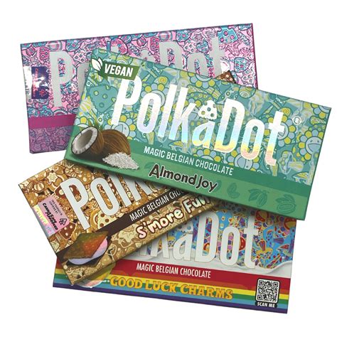 Polka dot chocolate bars. Polkadot Chocolate Bar. PolkaDot Cinnamon Toast Crunch Belgian Chocolate. $ 25.00. Quick View. Polkadot Chocolate Bar. Polkadot Circus Animals Chocolate Bar. $ 30.00. 1. Our passion for whimsical designs, exceptional flavors, and quality ingredients make our treats a magical experience for chocolate and candy lovers everywhere. 