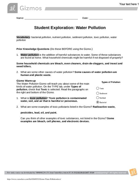 Pollution Gizmo Water Answer