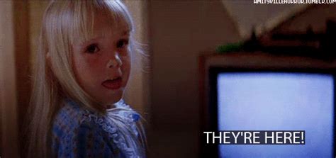 This line is spoken by Carol Anne, played by Heather O'Rourke, in the movie Poltergeist, directed by Tobe Hooper (1982). Still rating pretty high on the creepy scale, this quote is spoken by young Carol Anne Freeling in the flickering light of a seriously scary TV set. Why is the TV so scary?. 