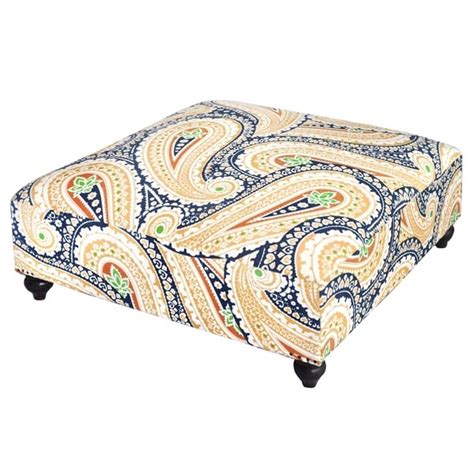 Polyester Upholstered Oversized Ottoman with Paisley Pattern